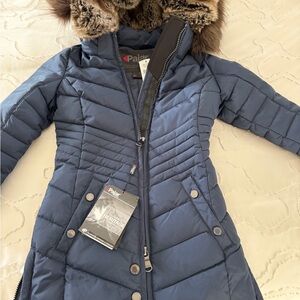Pajar GIRLS Navy Quilted Jacket with Fur Trim
